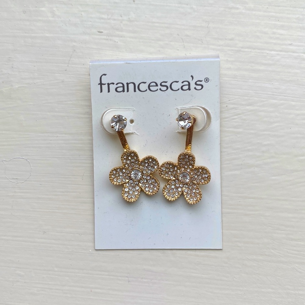 Gold and Crystal Pavee Flower Earrings